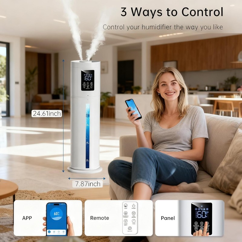2.1Gal/8L Smart Humidifier Large Room, Top Fill Humidifiers for Bedroom