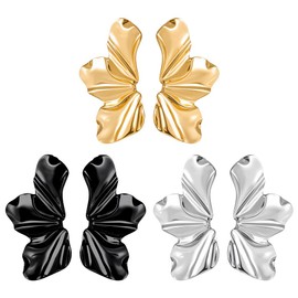 HOBBIESAY 3 Pairs Flower Stud Earrings 3 Colors Irregular Petal Statement Earrings Alloy Metal Flower Leaf Dangle Earrings for Women Jewelry Gifts 2.01 Inch