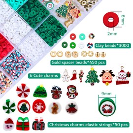 MIIIM Christmas Clay Beads Kit for Bracelets Making, Heishi Beads, Christmas Charms and Gold Spacer Beads for Jewelry Making, Friendship Bracelet Beads Kit for Crafts