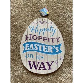 Greenbrier Egg Shaped Easter Themed Sign Holiday Wreath Decor Wooden Plaque Door Hanger 13"