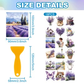 GLOBLELAND Pack of 18 Lavender Stickers for Rubbing 3.9 x 3.6 (1) cm Colourful Butterfly Woman Coffee Bird Book Stickers for Home Flowers Cups Decals for Furniture Vases Glass Crafts