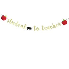 KUNGOON Student to Teacher Banner,Gold Glitter Paper Sign for Congrats Teacher/Congrats Grad Party Decor,We Love Our Teachers/Teacher Appreciation/Teacher Appreciation Week Garland/Teachers Day Party Decorations Supplies.