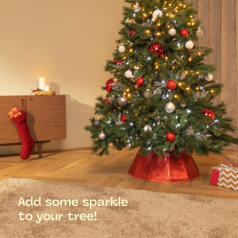 Christmas Village Glossy Red Collapsible Tree Skirt 68cm – Durable