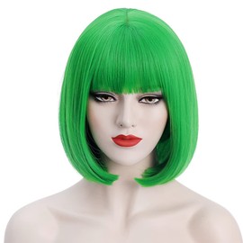 Bopocoko Green Wig Light Green Wigs for Women St Patricks Day Short Green Bob Wig with Bangs Natural Soft Green Wig BU239LGR