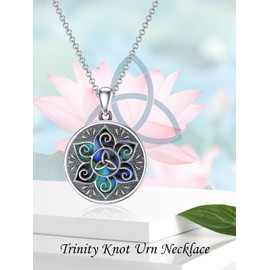 TOUPOP Celtic Trinity Knot Urn Necklaces for Ashes Sterling Silver Abalone Shell Cremation urn Pendant w/Funnel Filler memorial keepsakes Jewelry Gifts for Women