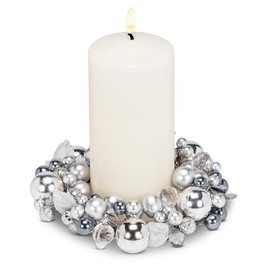 Abbott Collection Beaded Pillar Candle Ring, Silver (6.5" D)