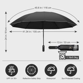 DOFOWOT UV Protection Umbrella for Rain Windproof, UPF 50+ UV Umbrellas Windproof, Sun Umbrella Portable, Travel Umbrella Compact, Automatic Open Close Umbrella for Men Women (Royal blue, 10 Ribs)