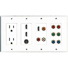 RiteAV - (4 Gang 15A Power 2 Component RCA Orange-Red-White 3 HDMI Toslink Wall Plate