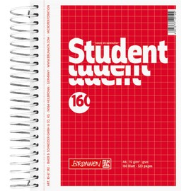 Brunnen Collegeblock Notepad, 4-part, 70 g/m², A6, Squared Spiral Notebook – 160 Pages