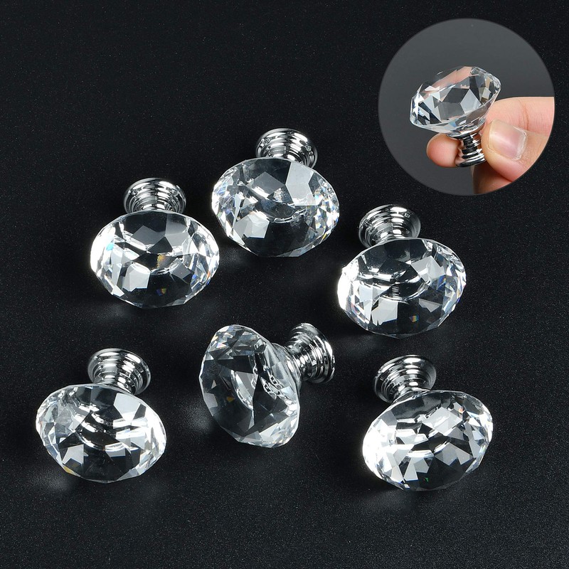 Milkary 30 pcs Crystal Drawer Knobs, Crystal Glass Dresser Knobs