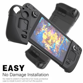 Silicone Protective Shell Cover Skin for Steam Deck (2023), Non-Slip Texture Handle Case, Anti-Collision Cover with 4 Thumb Caps (Black)