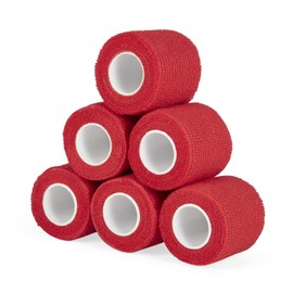 Sagafly Haftbandage Verband Selbstklebender 5cm x 4,5m, 6 Rollen Fixierbinde Selbsthaftend Koh?sive Bandage f1r Erste Hilfe Dog Tierarztwickelband Sport Elastische Binde f1r Handgelenk, F1?e (Rot)