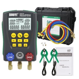 DUOYI Digital Manifold Gauge HVAC Refrigeration Vacuum Pressure Temp Tester With Pipes
