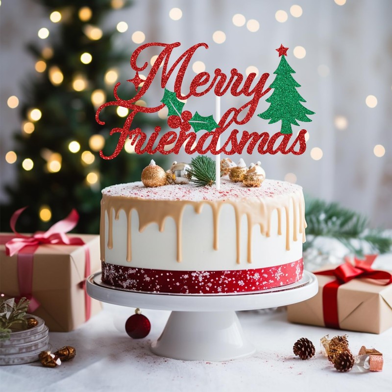 Decoración de pastel con purpurina roja para Feliz Navidad/Feliz Navidad/Bebida