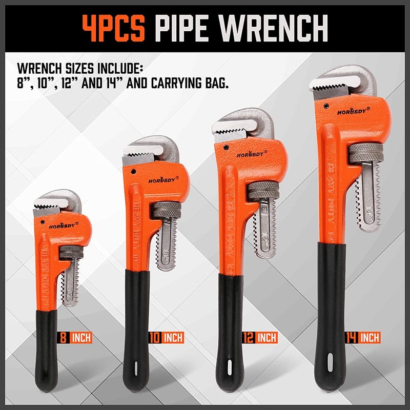 HORUSDY 4 Pack Heavy Duty Pipe Wrench Set, Adjustable 8"