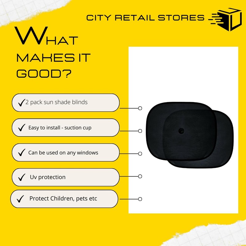 Citystores® Sun Shade Screen Protector, 2 Pack, Blackout Car Window