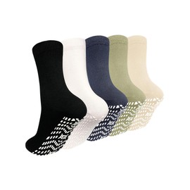 Artfasion - Calcetines antideslizantes para hombre: calcetines antideslizantes con agarre para personas mayores, hospitales, yoga, pilates, (Negro+blanco+gris+verde+caqui) 5 pares, 7-10
