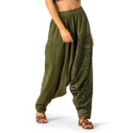 Elephant Cotton Pants for Women Gypsy Clothes for Women Pajama Harem Pants Women Bloom Pants, Green - Sacred Spirits, One Size