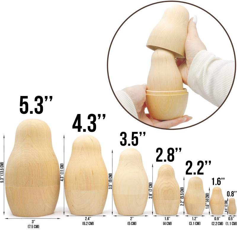 Blank Russian Nesting Dolls Lot 3 Sets by 7 pcs