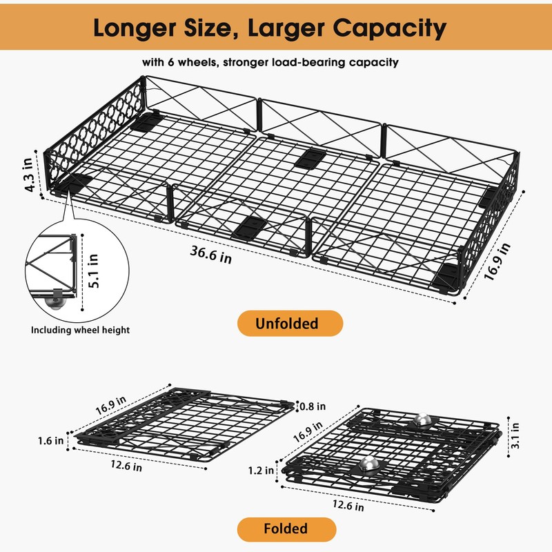 NADAMOO Large Under Bed Storage with Wheels, Low Profile Rolling