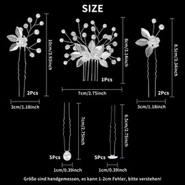EOAMGO Wedding Hair Accessories, Pack of 15 Hair Accessories, Pearls and Flower Leaf Headpiece, Bridal Hair Accessories with Rhinestones, Bridal Jewellery Hair for Brides and Bridesmaids (Silver Hair