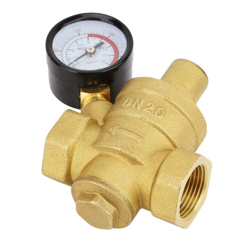 DN20 Einstellbarer Messing-Wasserdruckregler, Druckminderventil Druckregelventil mit Manometer für Horizontale Rohre