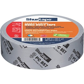 Shurtape PC 857 UL 181B-FX Listed/Printed Cloth Waterproof HVAC Duct Tape, Use to Seal Seam and Join Class 1 Flex Duct, 48mm x 55 Meters, Silver Metal Printed, 1 Roll (101015)