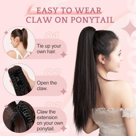 SEGOHAIR Claw Clip Ponytail Hair Extensions Human Hair, 20 Inch Ponytail Extension Natural Real Hair Straight Remy Hair Picecs-Natural Black(130g）