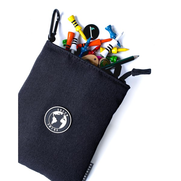 Green Swing Golf Accessory Bag | Golf Tees & Valuables Pouch | On Course Accessories | Choice of Colours (Black)