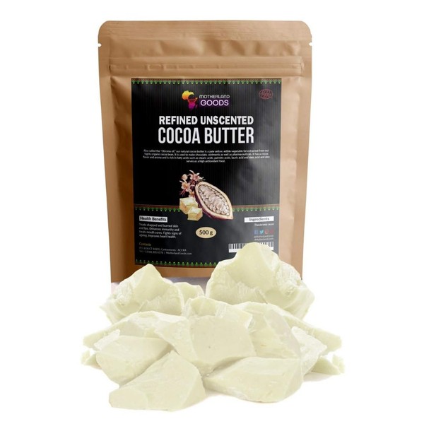Motherland Goods Deodorized Cocoa Butter Chunks - Refined Unscented Cacao