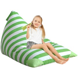 Aubliss Stuffed Animal Storage Bean Bag Chairs Cover, 50"x 35" Extra Large Bean Bags Chair for Kids & Adults, Beanbag Toy Storage for Boys Girls - Premium Cotton Canvas Green Stripe