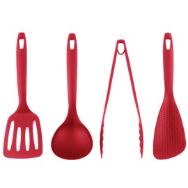 Nagao Tsubamesanjo Mini Kitchen Tool Set of 4 Turner, Ladle, Tongs, Spatula, Red, Made in Japan