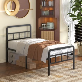 Fly-CTsoar 18 Inch Twin XL Bed Frames with Headboard and Footboard Heavy Duty Metal Platform, No Box Spring Needed, Easy Assembly Mattress Foundation, No Noise, Black