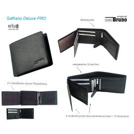 orso Bruno original Men's Wallet Black Leather RFID Men's Wallet Large Wallet Men's Wallet Black Many Compartments, Saffiano Leather Black, rfid wallet