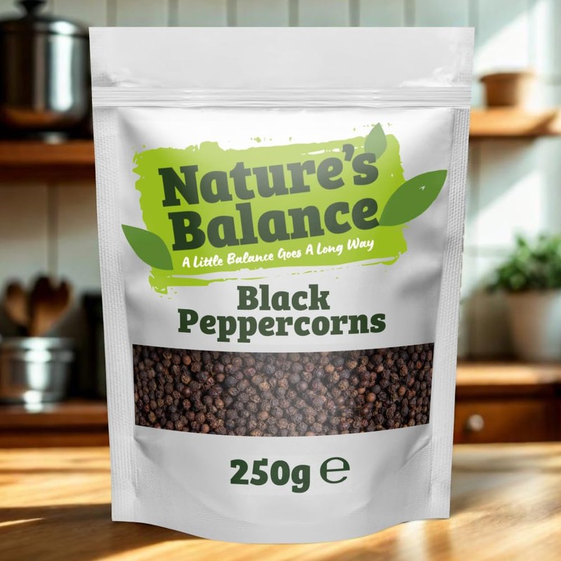 Nature's Balance Black Peppercorns 250g Whole Pepper Corns for Grinders