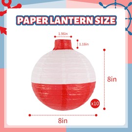 YUNXUAN Fishing Bobber Decorations Red and White Hanging Paper Lanterns for Fishing Birthday Party Decorations Ocean Themed Under The Sea Party Supplies Pack of 10