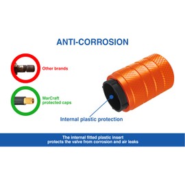Marcraft Corrosion Resistant (Orange) Aluminium Tyre Wheel Alloy Valve Caps Dust Caps (4 Pack) Universal for Cars, SUVs, Bicycles, Motorcycles, Trucks | Plastic Insert | Screw-On
