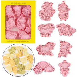 Unicorn Cookie Mold, Cute Unicorn, Star, Rainbow Set of 8 Cookie Cutters 3D Cartoon Pastry Supplies Press Type Kitchen Lunch Box Handmade