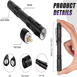 MODOAO High Power LED Pen Flashlights, 2 Pack Red Black Light LED Torch, Waterproof Handheld Flashlights Pocket Compact Torch with Clip, for Camping, Night Vision, Fishing, Detector