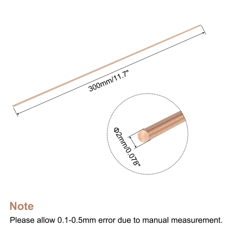 sourcing map 2mm Diameter 300mm Length Solid Copper Round Rod