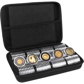 SPLF 120 Pieces 46mm Coin Capsules and 7 Sizes (20/25/30/35/38/40/46mm) Protect Gasket Coin Holder Case with Plastic Storage Organizer Box for Coin Collection Supplies