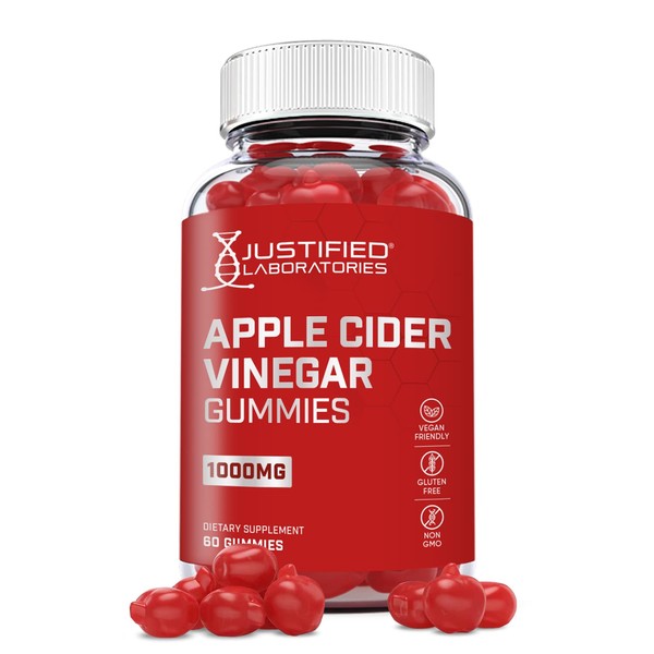 Justified Laboratories Apple Cider Vinegar Gummies 1000MG ACV Made from The Mother with Pomegranate Juice Beet Root B12 60 Gummys