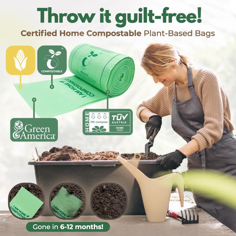 AIRNEX Compostable Kitchen Trash Bags 8 Gal - Cornstrarch Leakproof