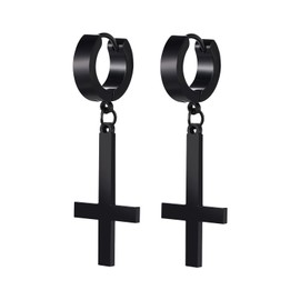JewelryWe Mens Inverted Cross Earrings: Upside Down Cross Dangle Earrings Gothic Jewelry for Men Women Satanic Cross Earrings Clip On Piercing Earrings
