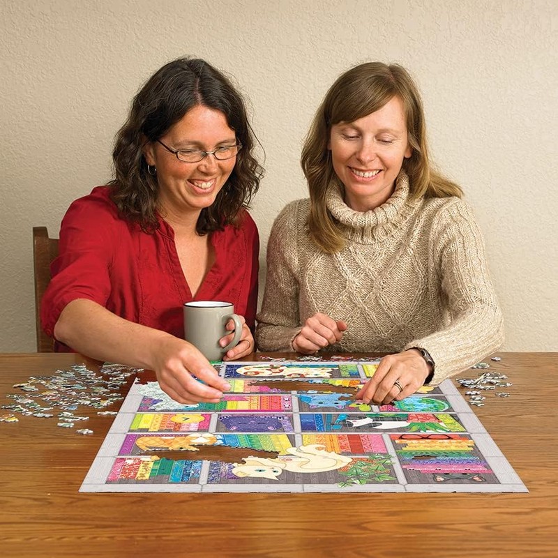 Cobble Hill 1000 Piece Puzzle - Rainbow Cat Quilt -