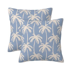Dusty Blue Tropical Pillow Covers 18x18 Set of 2 Summer Coastal Beach Palm Tree Decorative Throw Pillows Vintage Outdoor Farmhouse Cushion Cases for Sofa Couch Bed Living Room Decor