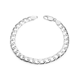SolidSilver - Sterling Silver Men’s 8-Inch Octagon Cuban Link Chain Bracelet 5mm Wide