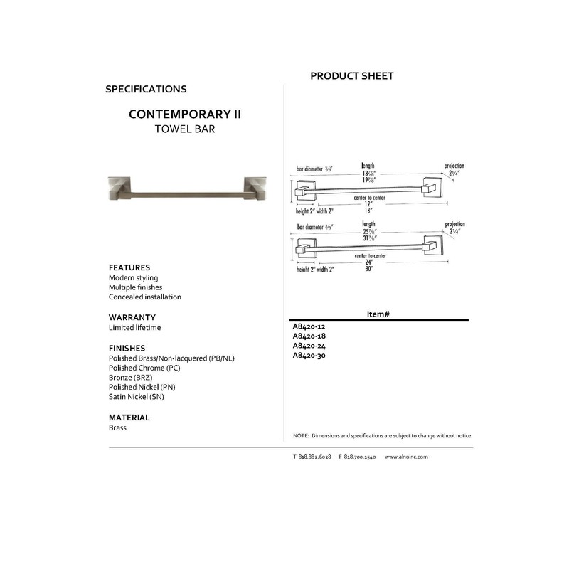 Alno A8420-18-PC Contemporary II Modern Towel Bars, Polished Chrome