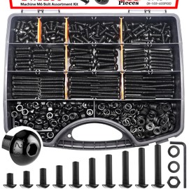 Twidec/633PCS M6 Bolt Assortment Kit 12.9 Grade M6x10/12/14/16/20/25/30/35/40/45mm Button Head Hex Socket Cap Screws Metric Bolts Nuts Washer Assortment Kit Black Alloy Steel N-103-633PCS