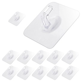 12 Pack Plastic Hooks Adhesive, Small Clear Adhesive Hooks for Hanging Wall Hooks Waterproof Heavy Duty Sticky Ceiling Door Window Pothook Home Kitchen Bathroom Office for Hanging Towel Picture Coats